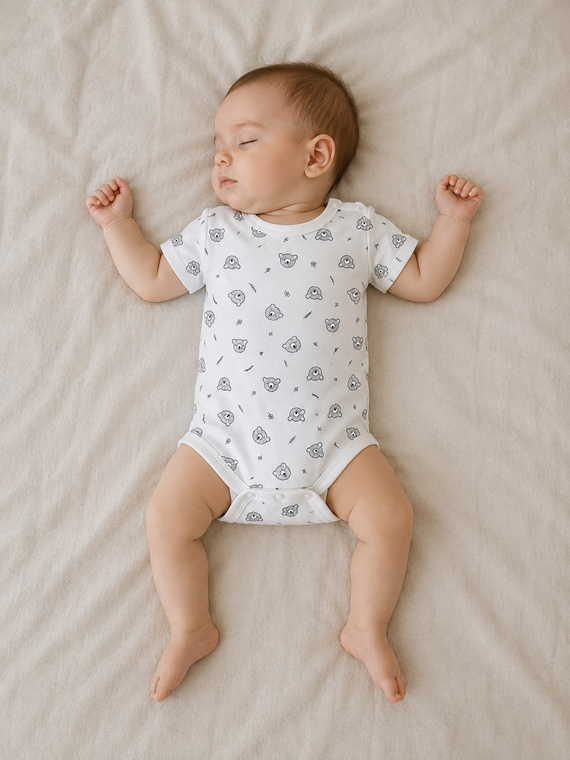 Body für Babys Manatti aus Baumwolle mit Bärenmotiv, kurzärmelig, weiß