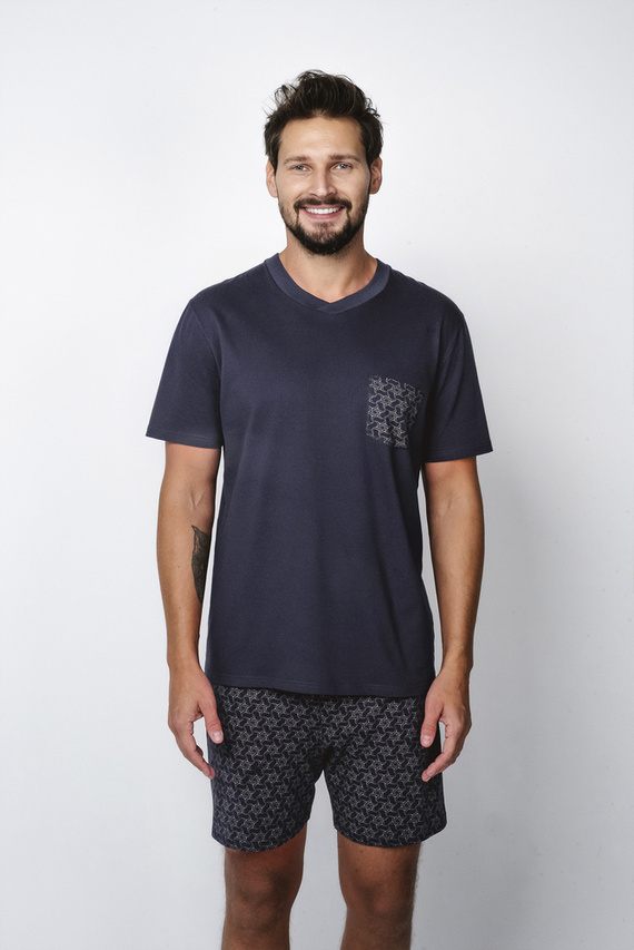 Diaz Herren Schlafanzug mit kurzen Ärmeln, Shorts Italian Fashion - navy blau/print