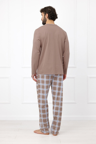 Italian Fashion Dante Herren Baumwoll-Pyjama Lang Kariert Hose - Cappuccino