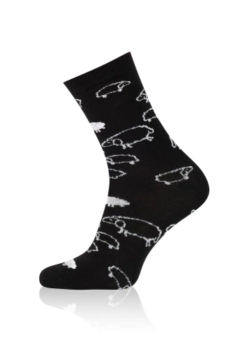 Lange Socken Wito S182D - schwarz mit Schafmotiv Italienische Mode