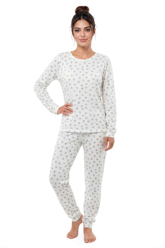 Donna Dani Long rosa Damen-Baumwoll-Pyjama mit Rippenstruktur, Hose kariert