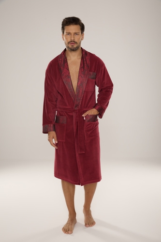 868 Edler Herren-Bademantel aus Velours De Lafense - elegant, weich, hochwertig, bordeauxrot