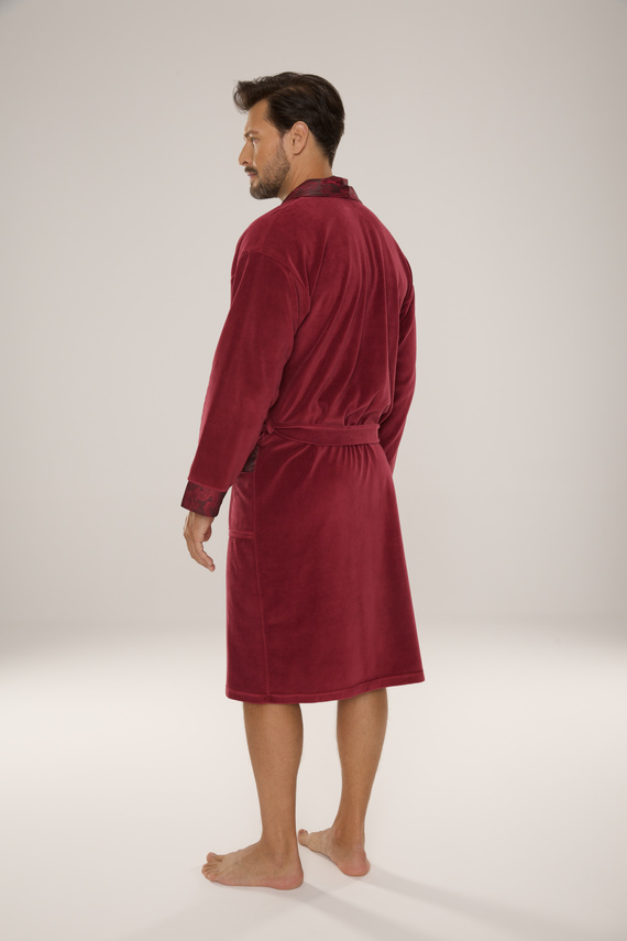 868 Edler Herren-Bademantel aus Velours De Lafense - elegant, weich, hochwertig, bordeauxrot