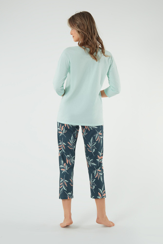 Julietta Damen Schlafanzug 3/4 Ärmel, 7/8 Hose Italienische Mode - Pistazie/Druck