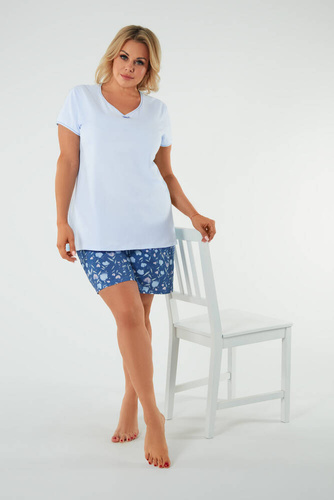 Tulip Damen Schlafanzug kurzarm, Shorts Italian Fashion - blau/print 