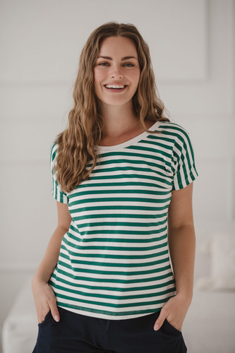 Two Ways Reversible Umstands- und Stillbluse | Kurzarm, bequeme Milk&Love grün-weiß gestreift