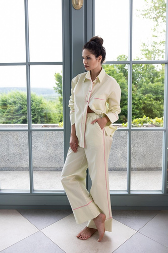 Damenpyjama Sensis Raven Limette – Baumwolle, Hemd mit Knöpfen + Hose