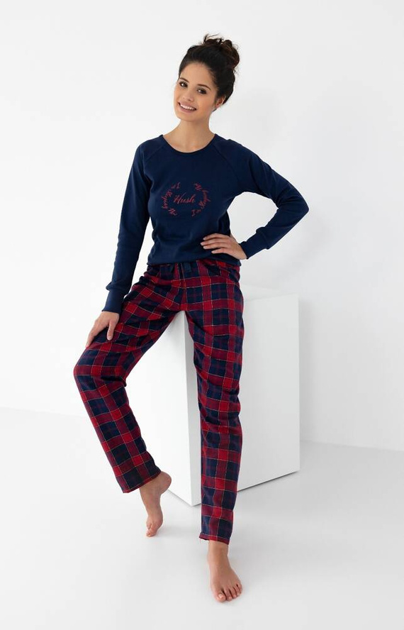 Emmeline Damenpyjama Sensis Flannel - Marineblau-Rot