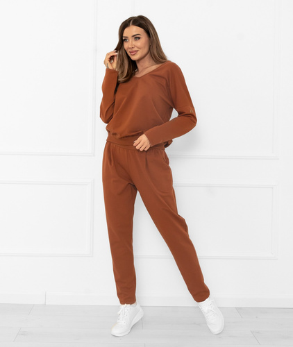 Karina Damen Trainingsanzug Set Italian Fashion terracotta-Baumwolle, bequem