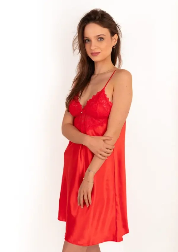 Dkaren Alice Satin-Negligé mit Spitze, kurz, elegant, mit Trägern – rot