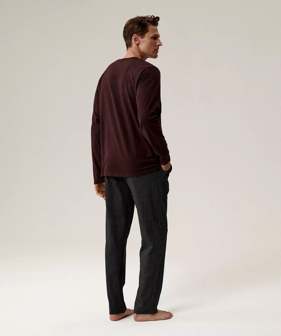 Herrenpyjama NMP-389 Atlantic – weinrote Baumwolle, lange Ärmel, stilvolles Set für kalte Nächte
