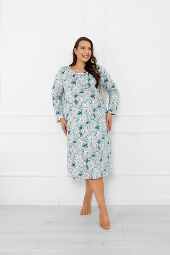 Damen Nachthemd Sekwoja - Baumwolle, langarm, Blumenmuster Italienische Mode