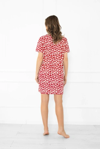 Ksenia – Damen-Nachthemd aus Baumwolle mit weißen Herzen, kurzarm, mit Knopfleiste | Italian Fashion