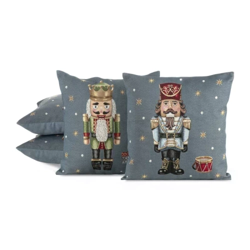 Chp 6082 Weihnachts-Tapisserie-Kissenbezug, Nussknacker, Euro-Vorhänge, Grau