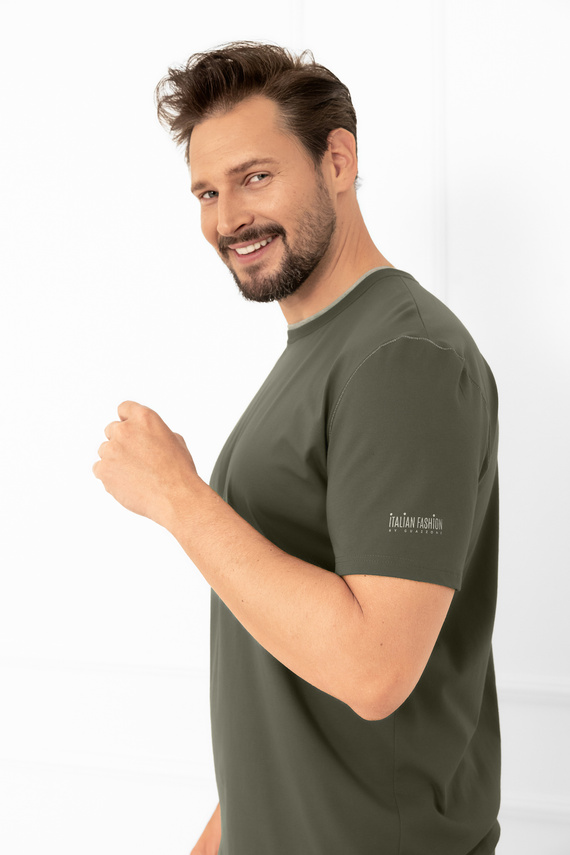 Krystian Italian Fashion Herren Schlafanzug in Oliv - Baumwolle, T-Shirt und kurze Hose