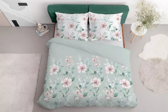 5035 A Mikrofaserbettwäsche mit Blumen Detexpol mint
