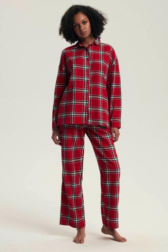 43718 Dotie Henderson roter Damen-Weihnachtspyjama – lange Ärmel und Hosen