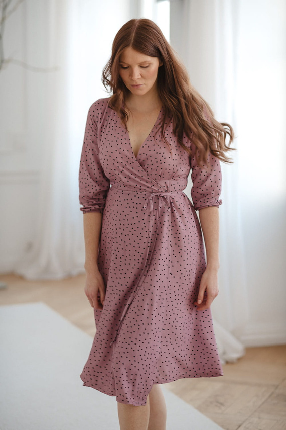 Umstands- und Stillkleid Milk Shake, 3/4-Ärmel Milk&Love, Flieder mit Punkten