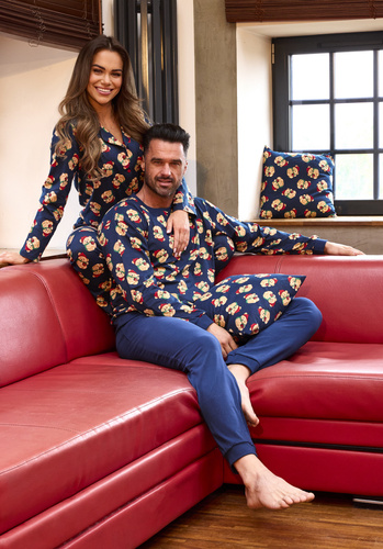 457/293 Teddy 6 Cornette Herrenpyjama – Weihnachten, Marineblau, Baumwolle