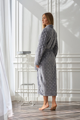 2552 Cora L&L langer Damenbademantel, grau – Eleganz und Komfort in einem