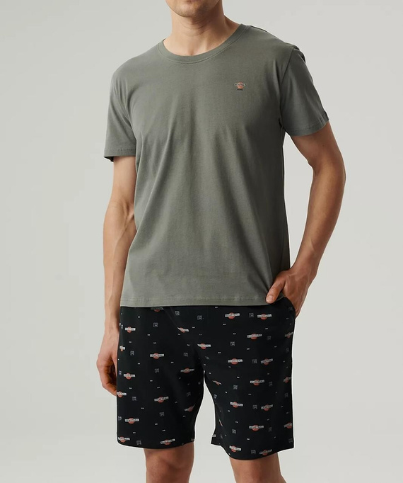 NMP-384 Herren-Kurzarmpyjama, Atlantic-Khaki-Schwarz