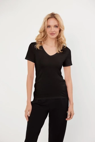 Schicke Kurzarmbluse Italian Fashion - schwarz