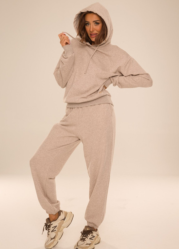 De Lafense Dune 075 Damen Baumwoll-Jogginganzug Kapuzenpullover und Hose - beige meliert