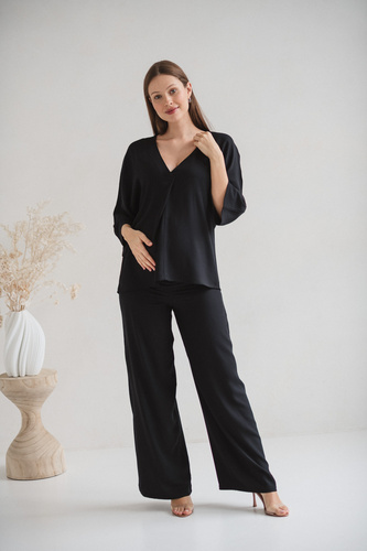 Mamafullness Umstands-Stillbluse Milk&Love, schwarz – Viskose, 3/4-Ärmel, Übergröße