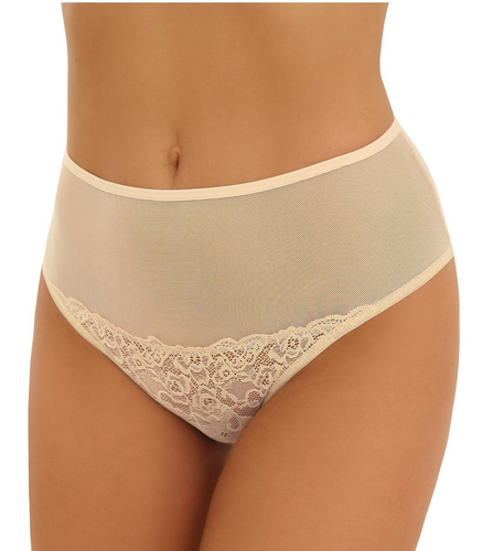 Damen-Slip Emili Sela aus Spitze und Netz mit breiten Seiten - Beige