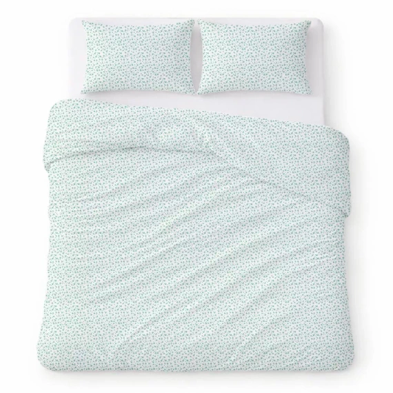 Bettwäsche aus Baumwollkrepp Set atmungsaktiv pflegeleicht white with green flowers