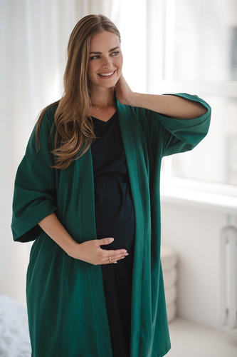 Umstandsbademantel Milk&Love, Flaschengrün – Baumwolle mit Elasthan, bequem, 7/8-Ärmel