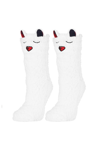 Damensocken Moraj CDC1600-001 weiß rosa – flauschig, mit Smiley-Gesicht und rutschfestem ABS