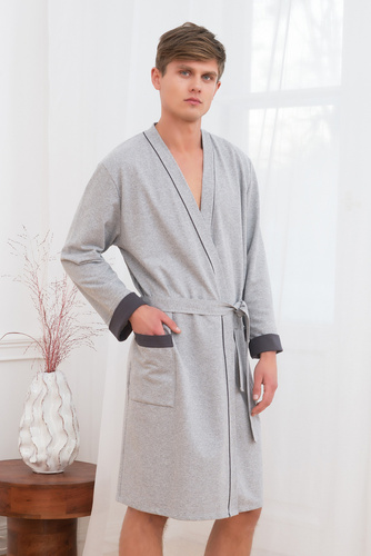 Gabriel Herren Bademantel mit Taschen Italian Fashion- melange/graphit