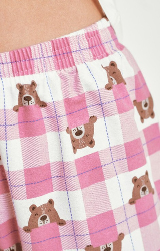 3441 Astrid Damen-Baumwollpyjama Tarobeige – lange Ärmel, karierte Flanellhose