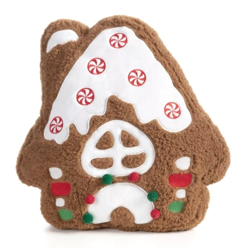 Eurofirany 367 Weihnachtskissen Haus 41 cm brauner Samt mit Stickerei