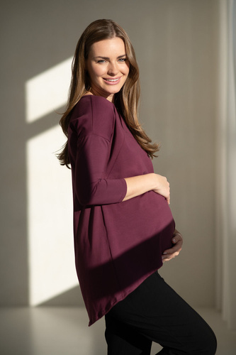 Umstands- und Stilltunika „Mommy Mauve Wine Milk&Love“ – Oversized-Bluse mit verdeckten Reißverschlüssen, Öko-Tex-Baumwolle