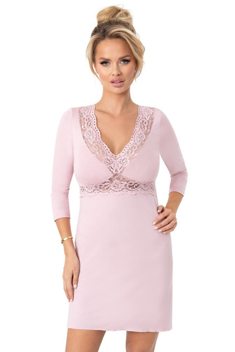 Donna Margo Nachthemd, Puderrosa – Viskose, Spitze, 3/4 Ärmel, knielang