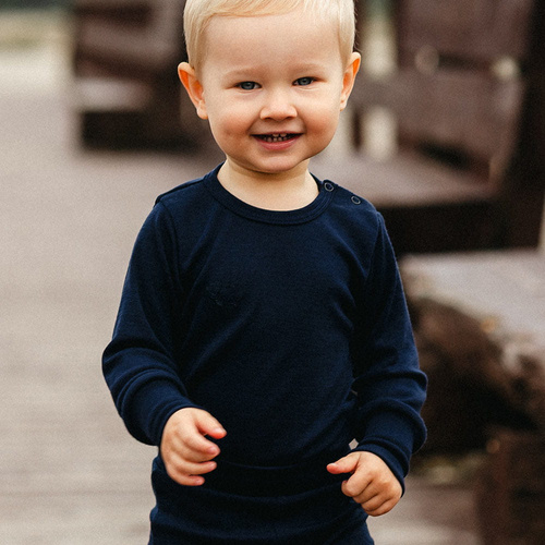 Merino Marineblauer Eevi-Kinderbody – Merinowolle, thermoregulierend