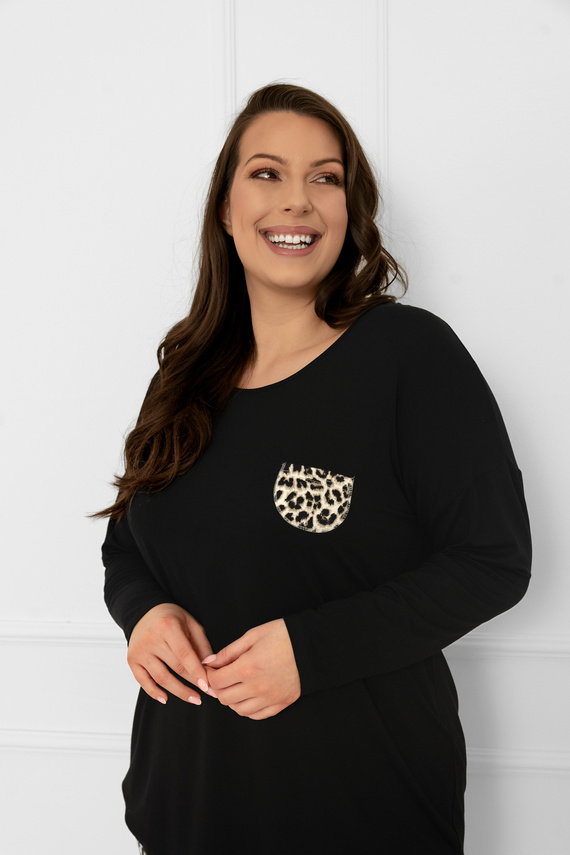 Kenia Damen Schlafanzug Italian Fashion - Langarm, Hose mit Leopardenmuster