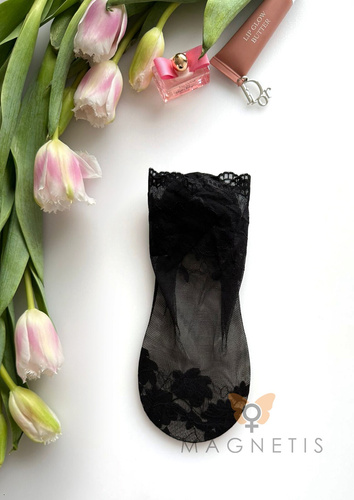 Damen Spitzen-Socken Magnetis GC-251133 mit Blumenmuster und Baumwollsohle black