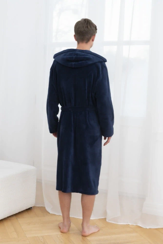 Mimas Herren Bademantel mit Kapuze Italian Fashion - navy blau