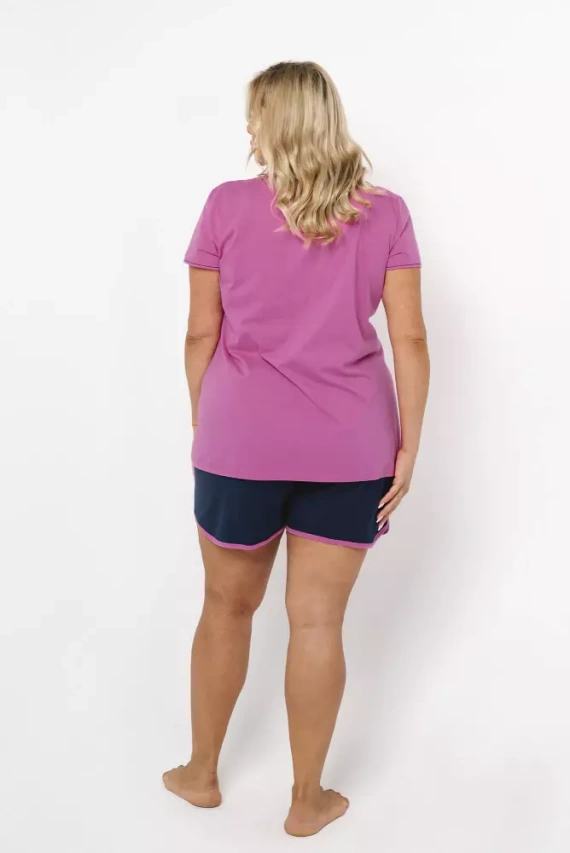 Ontega Damen Kurzarm-Pyjamas, Shorts Italian Fashion- amaranth/ dunkelblau