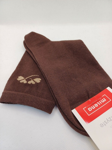 Milena 0200-178 – Damen-Baumwollsocken mit kleinem Muster und Lurexfaden | Polnische Produktion – braun