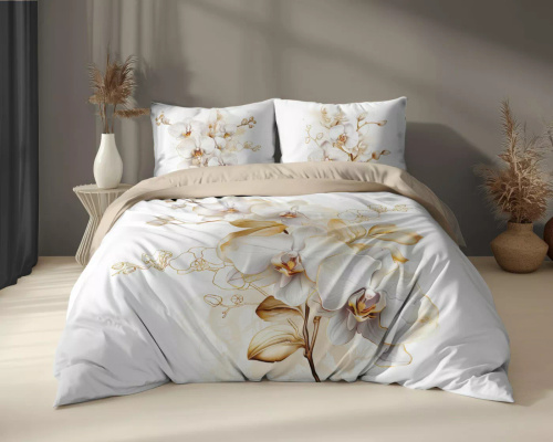 5132 A Holland Detexpol-Baumwollbettwäsche – Orchidee, Creme und Gold, elegant und angenehm anzufassen