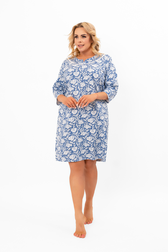 Damen Nachthemd Bisali - Baumwolle, ¾ Ärmel, Blumenmuster Italienische Mode