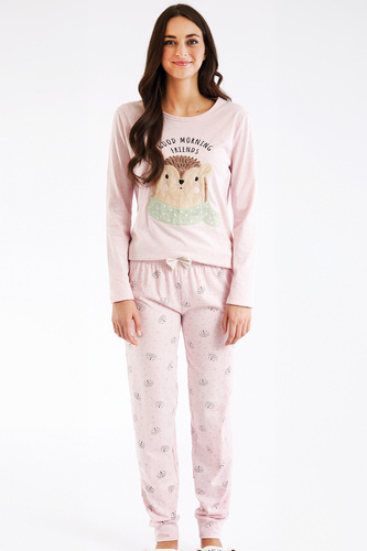 Antea Damen-Pyjama Sorbetto Pink – lang, rosa, mit 3D-Applikation, Jersey, Baumwolle