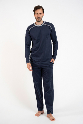 Zbyszek Herren Schlafanzug langarm, lange Hose Talian Fashion - navy blau