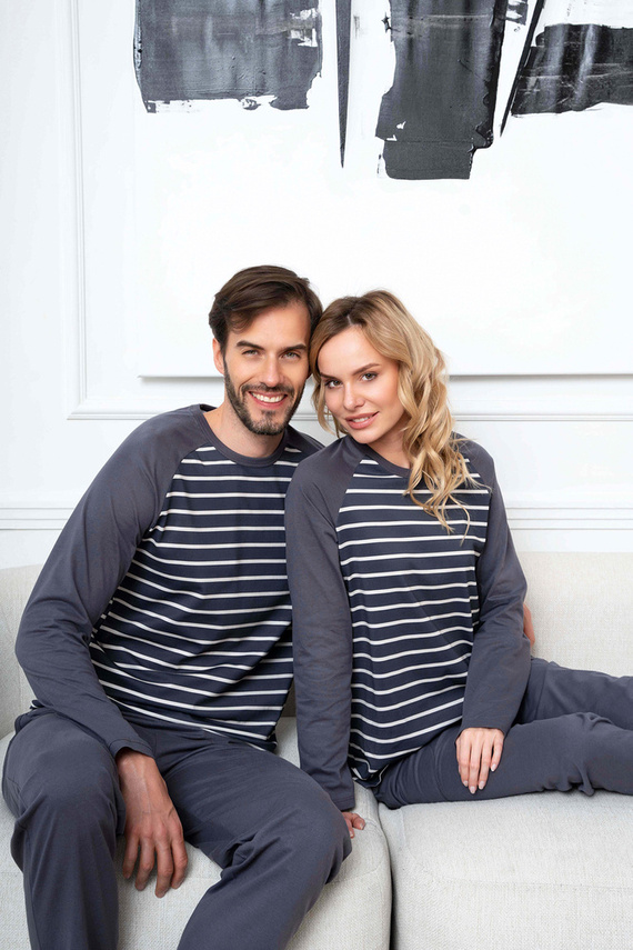 Oda Damen Schlafanzug langarm, lange Hose Italian Fashion - graphite/graphite print