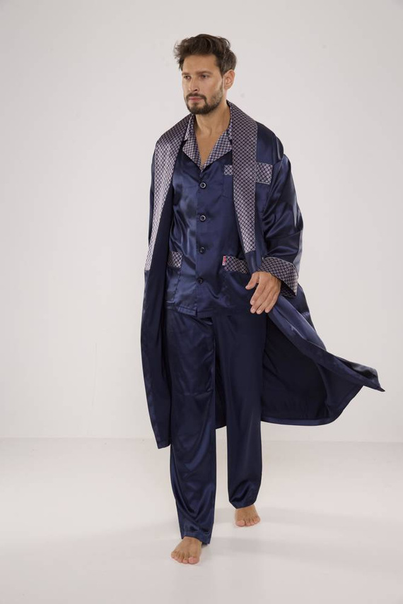 939 Herren Schlafanzug aus Satin - marineblau 