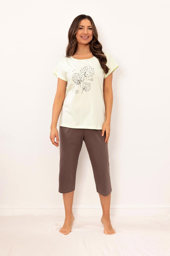 Damenpyjama Regina 4010 Baumwolle 7/8 bequem mit Print